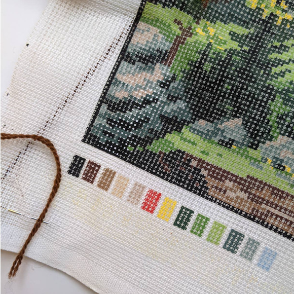 Vintage Tapex Vienna Canvas Needlepoint Kit Swiss Alps Cottage Forest Scene - Picture 6 of 10